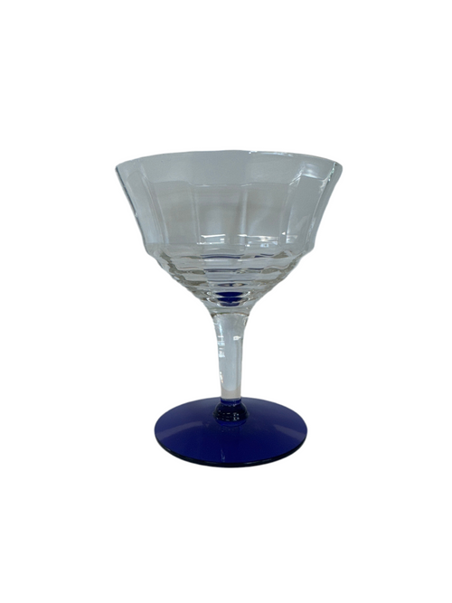c. 1930’s Weston Glass, Champagne Coupe with Cobalt foot, Weston, West Virginia