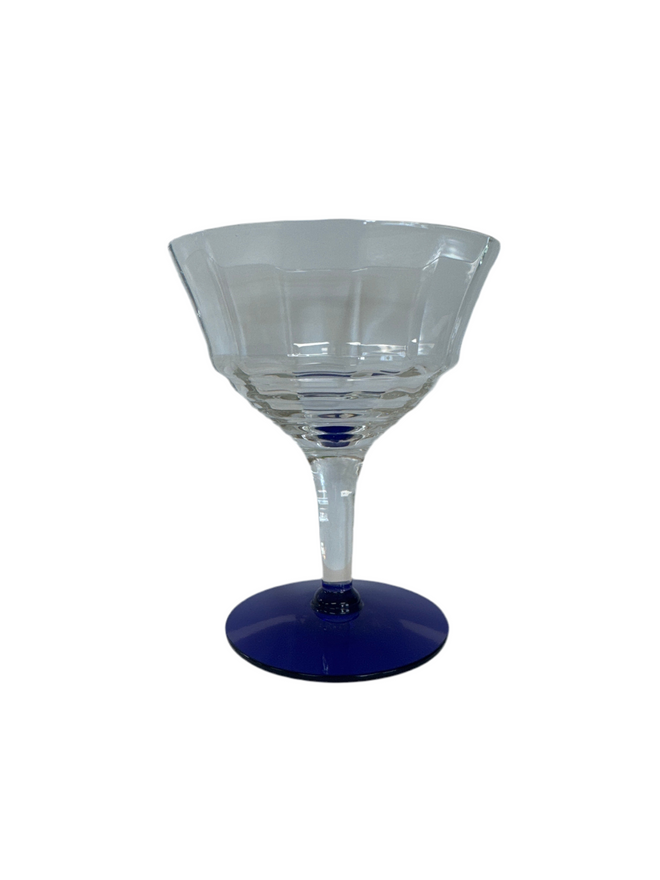 c. 1930’s Weston Glass, Champagne Coupe with Cobalt foot, Weston, West Virginia