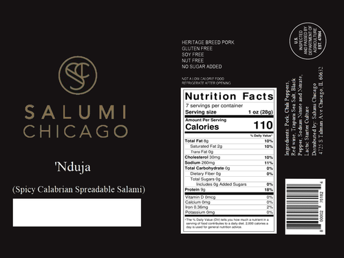 Salumi Chicago | Nduja - Spicy Spreadable Calabrian Style Salami (En-Doo-Ya): 7 oz