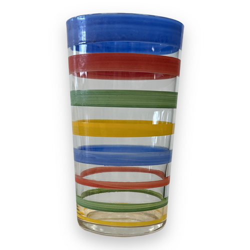 1950’s Maker Unknown | Flat Tumbler with Hand-Painted colored banding